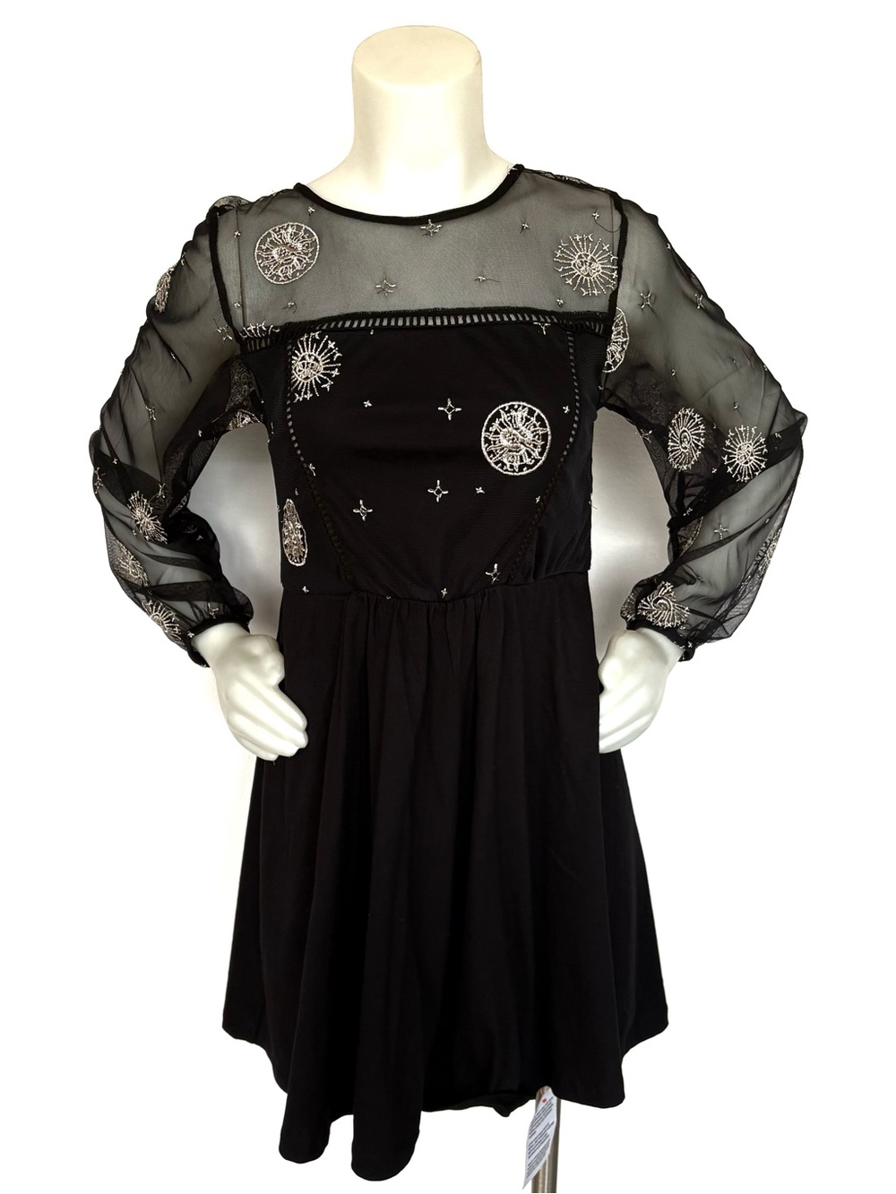 ASOS Black Witchy Embroidered Sheer Sleeve Dress Women’s Size 2